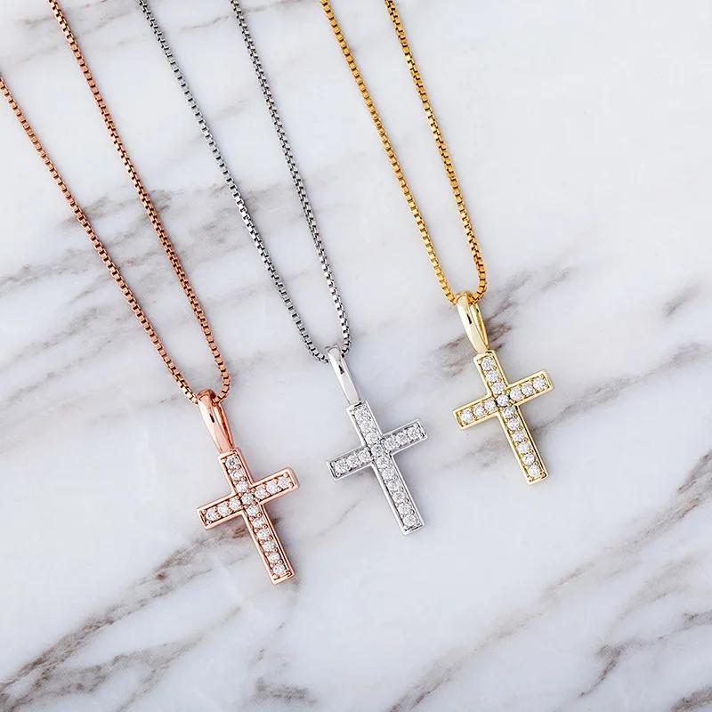 New 925 Sterling Silver Full Zircon Cross Hip Hop Pendant  Personality Jesus Necklaces Bling Jewelry Whole